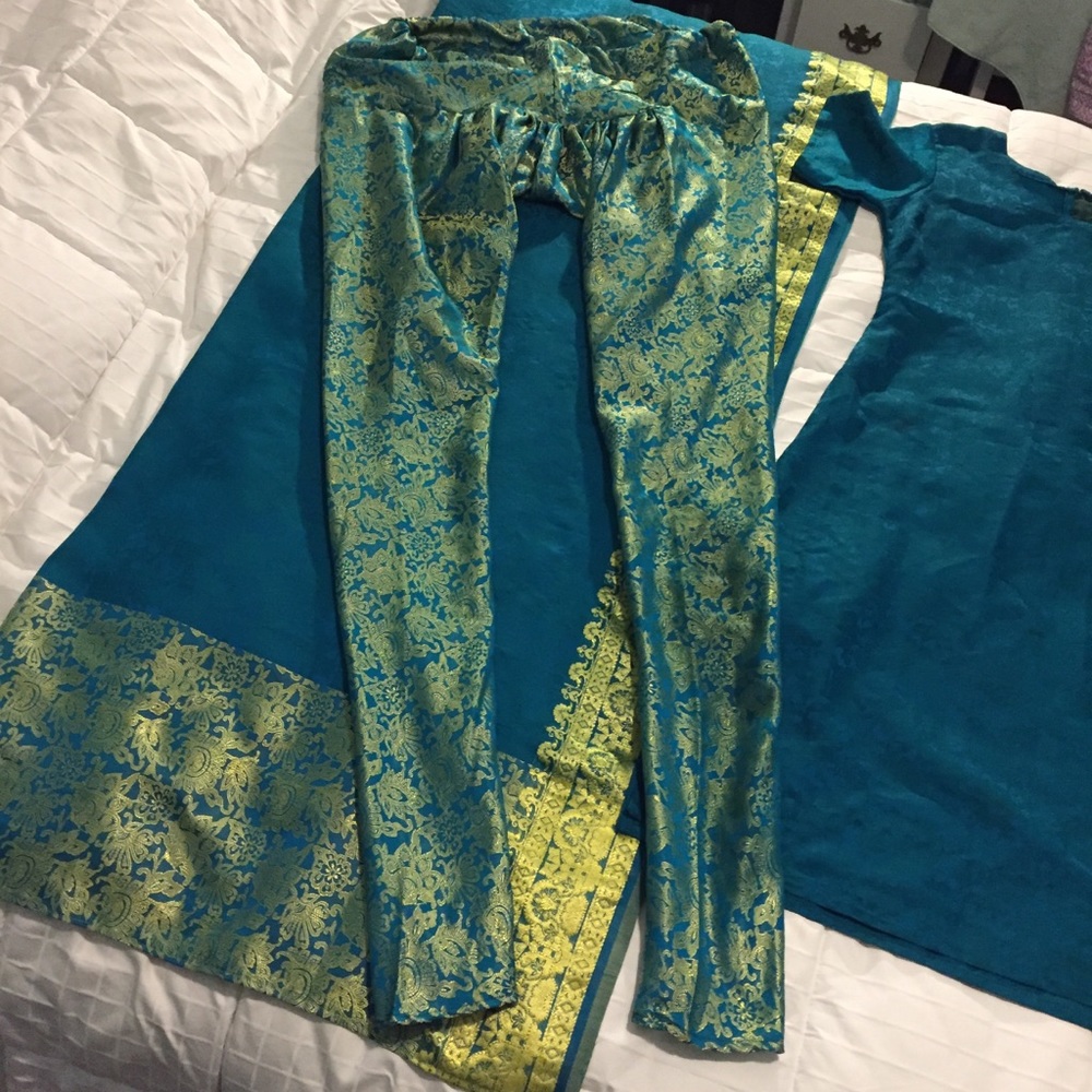 Vintage Teal/Gold Pijami Churidar Suit